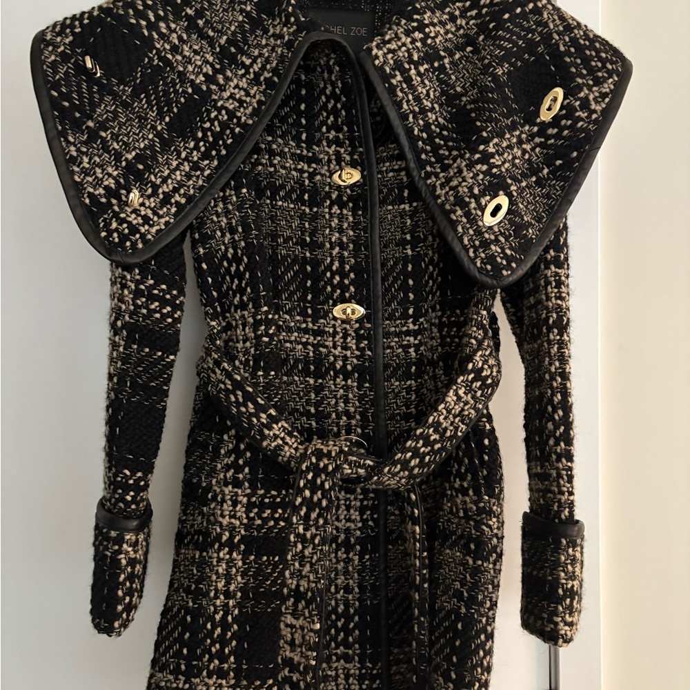 Vintage Rachel Zoe Black and Brown Tweed Cape Coat